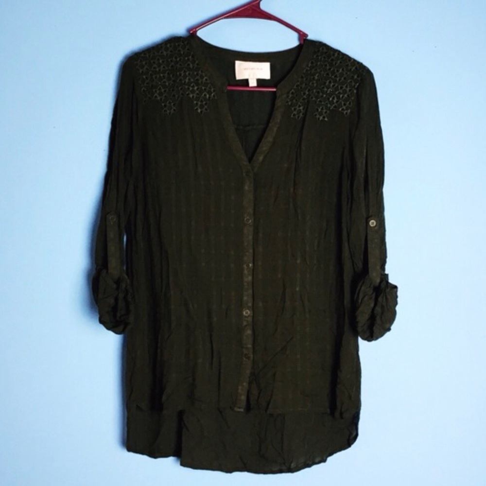 Skies Are Blue Blouse Eyelet 3/4 Sleeve Green